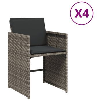 Pack 4 Uds Sillones De Jardín | Silla De Jardín | Silla De Exterior Con Cojines Ratán Sintético Gris