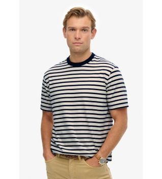 Superdry para hombre. M1012290A Camiseta Merchant Stripe blanco, marino (M), Casual, Algodón, Manga corta