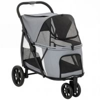 pawhut cochecito plegable para perros con cojin lavable ventanas de malla 3 ruedas para perros medianos hasta 20 kg gris   aosom espana