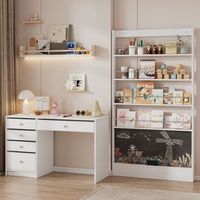 conjunto de escritorio y estanteria infantil blanco con cajones y pizarra