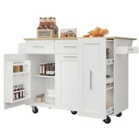 isla de cocina blanca con ruedas mesa de comedor plegable y gran almacenamiento 110x74x905cm mdf y metal