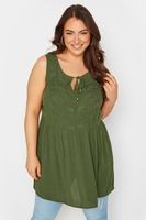 yours top peplum caqui sin mangas cuerpo bordado mujer curvy y tallas grandes yours