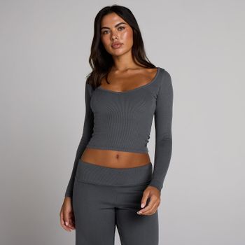 Camiseta acanalada de manga larga con cuello en pico para mujer de MP - Gris robusto - XXL