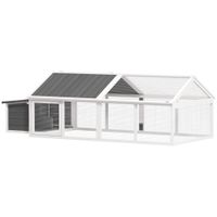 pawhut gallinero para exterior de madera 240x1125x76 cm con techo abatible corral puertas con cerradura y nido blanco y gris