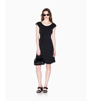 A|X Armani Exchange para mujer. XW002301AF21553UC001 Vestido midi de crepé satinado negro (S), Casual, Poliéster, Manga corta