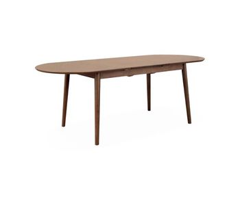 Mesa de comedor ovalada y extensible de 6 a 8 plazas, lisa, nogal, 160x90x75 cm