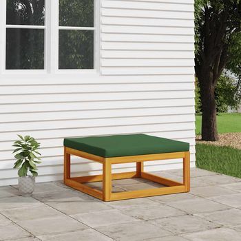 Reposapiés De Jardín | Otomana De Jardín | Taburete De Jardín Madera Maciza Acacia Con Cojín Verde Cfw87157