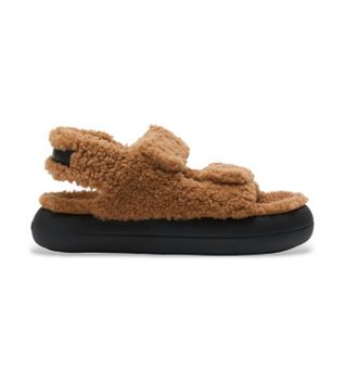 Moon Boot para mujer. 80D2420020 Sandalias de Piel Shearling marrón (39), Plano, 1 a 3cm, Velcro, Casual