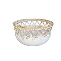 bol redondo de madera y ratan blanco d20 cm