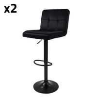 set 2x taburetes giratorios de bar terciopelo negro altura 63-83cm