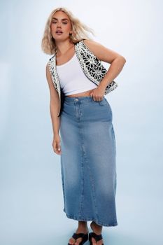 Yours Falda Vaquera Godet Azul, Mujer Curvy Y Tallas Grandes, Yours