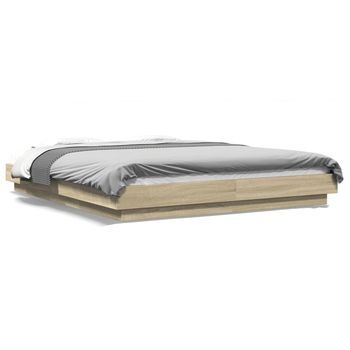 Estructura Cama Con Luces Led Madera Roble Sonoma 150x200 Cm Vidaxl