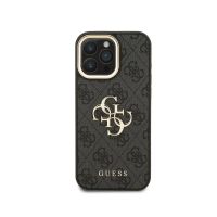 guess funda para iphone 16 pro max  carcasa de polipiel negra con logo clasico dorado diseno elegante y ajuste preciso