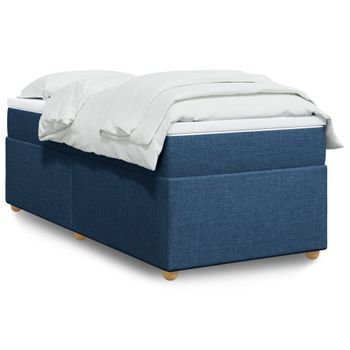 Cama Individual | Cama De Adulto | Cama Box Spring Con Colchón Tela Azul 100x200 Cm Cfw321969