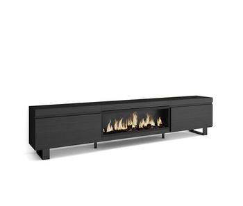 Mueble tv, televisión, muebles de salón, almacenaje, 267x35x57cm, para tv gran formato, chimenea eléctrica xxl, diseño industrial, estilo moderno, negro