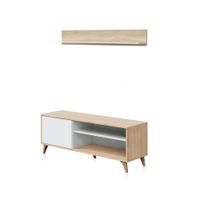 mueble tv con almacenaje y estante 135 cm blanco roble