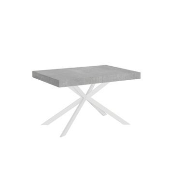 Mesa Extensible 80x120/204 Cm Plaker Cemento Patas Blanca