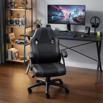 Silla gaming de escritorio giratoria con respaldo ajustable, negro