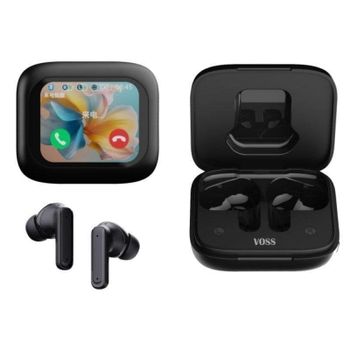 VOSS Auriculares Inalámbricos VS100 Negro, Bluetooth 5.4, Pantalla Táctil, Micrófono Dual, Estuche de Carga 350mAh, Color Negro