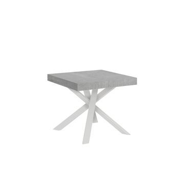 Mesa Extensible 90x90/194 Cm Clerk Tapa Cemento Patas Blancas
