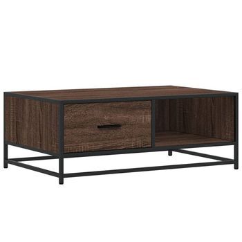 Mesa De Centro Madera Ingeniería Metal Marrón 90x57x35 Cm Vidaxl