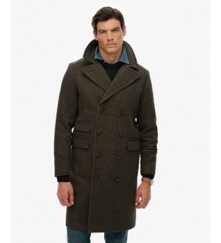 Superdry para hombre. M5012384A Abrigo Merchant Wool Blend Long marrón (L), Casual, Lana, Clásico