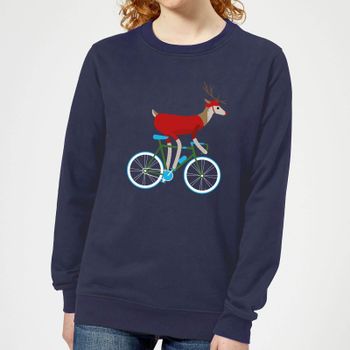 Biking Reindeer Women's Christmas Jumper - Navy - XS