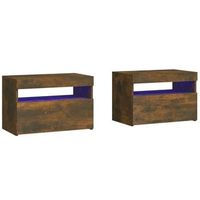 pack 2 uds mesitas de noche  mesa auxiliar  mesilla con luces led roble ahumado 60x35x40 cm