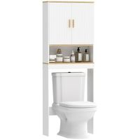 mueble auxiliar de bano sobre inodoro de melamina con armario y estante ajustable homcom 64 x 20 x 1705 cm  blanco y roble