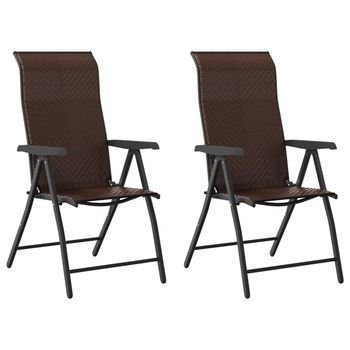 Sillas De Jardín Plegables 2 Uds | Silla De Exterior | Sillón Ratán Sintético Marrón