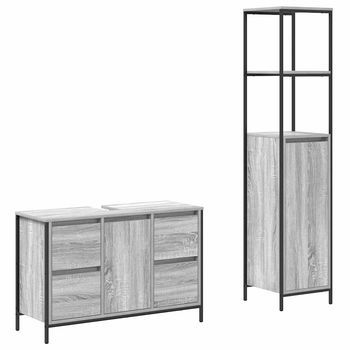 Juego De Muebles De Baño | Armario De Baño Con Cajón 2 Piezas Gris Sonoma Y Negro
