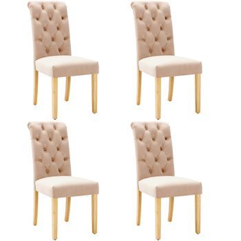 Juego De 4 Sillas De Terciopelo Con Patas De Roble - Marrón