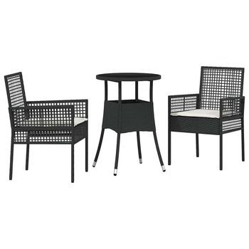 Conjunto De Comedor De Jardín 3 Piezas | Mueble De Jardín Negro Ratán Sintético