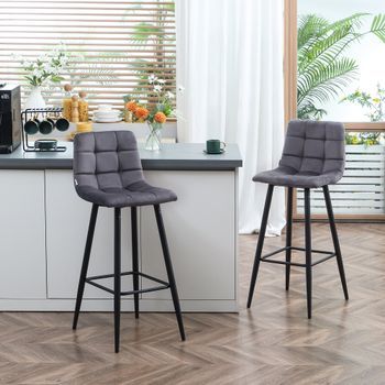 Taburetes Altos De Terciopelo Acero Homcom 42x55x103 Cm-gris