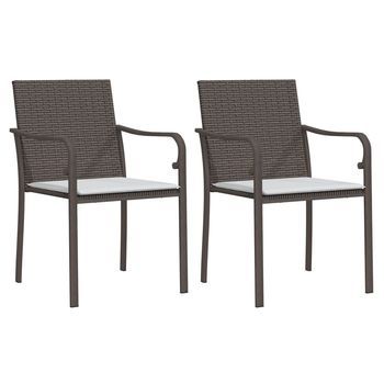 Pack 2 Uds Sillas Jardín | Silla De Exterior | Sillón Y Cojines Ratán Sintético Marrón 56x59x84cm