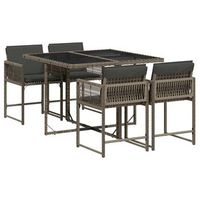 set comedor de jardin 5 uds  conjunto mueble jardin mesa y sillas con cojines ratan sintetico gris