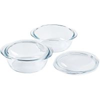 set de 2 cocottes redondas de vidrio borosilicato pyrex 16 l cada una o 27 cm transparente resistentes a aranazos y bpa-free apta para congelador horno microondas y lavavajillas