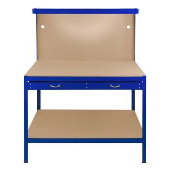 Banco De Trabajo Con Tablero De Clavijas, Cajón Y Luz, Mesa De Trabajo – Azul