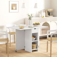mesa de comedor plegable con cajon y estantes 1145 x 70 cm blanca