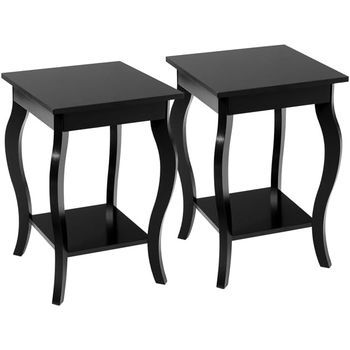 Mesita De Noche, Mesa Auxiliar De 2 Piezas, Con Patas Curvadas Elegantes Costway 40 X 40 X 60 Cm Preto
