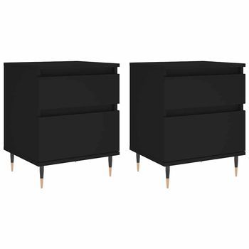 Pack 2 Uds Mesitas De Noche | Mesilla De Noche Madera De Ingeniería Negro 40x35x50 Cm