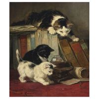 legendarte - cuadro lienzo impresion digital - observando la presa - henriette ronner-knip - decoracion pared cm 50x60