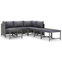 set de muebles de jardin 7 piezas  mobiliario de jardin y cojines ratan sintetico gris