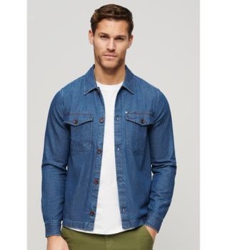 Superdry para hombre. M4010831A Sobrecamisa índigo Merchant azul (M), Casual, Algodón, Manga larga
