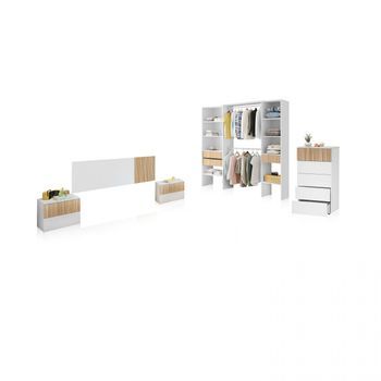 Dormitorio Compuesto Por 5 Piezas Nitza 5c Plus Blanco Artik (blanco Mate) - Natur 166 X 50 X 3 Cm