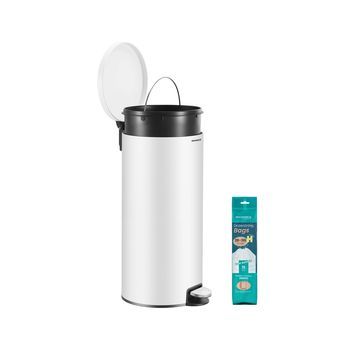 Papelera De Cocina 30l De Metal Amortiguado 15 Bolsas Incluidas Cubeta - Blanco
