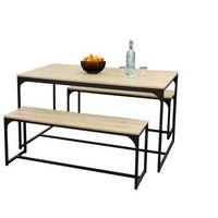 mesa de comedor dock con 2 bancos de imitacion de roble claro coleccion ranong - dimensiones 140x35x46 cm