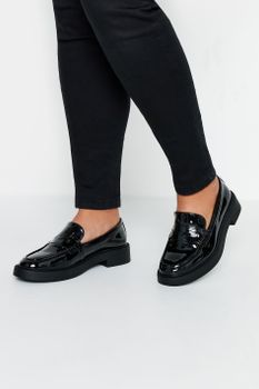 Mocasines Anchos Negros De Charol Con Suela Gruesa
