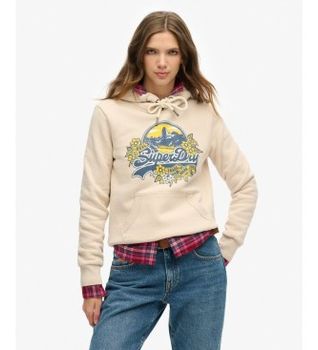 Superdry para mujer. W2012535A Sudadera con capucha Floral beige (L), Casual, Algodón