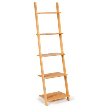 Costway Estantería de Escalera 5 Niveles de Bambú Librería Inclinada Estantes de Exhibición para Salón/Cocina/Oficina 43 x 35 x 165 cm Natural
